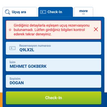 SunExpress Hava Yolları Online Check-in Hataları