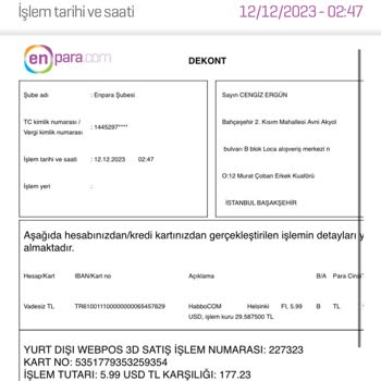 Habbo Kartımdan İzinsiz Para Çekildi