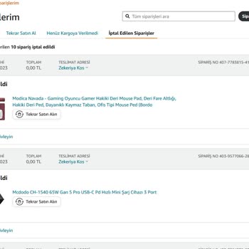 Amazon.com.tr Siparişlerimi Sürekli İptal Ediyor.