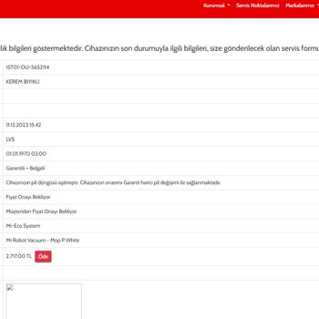 Ouno Service Xiaomi Robot Süpürge Servis Sorunu