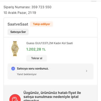 Hepsiburada Fiyat Hatası Yazılarak Siparişim İptal Edildi.