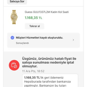 Hepsiburada Hatalı Fiyat Sebebiyle Ürün İptali