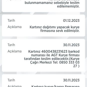 AGT Kurye Ziraat Kartı Teslim Etmiyor