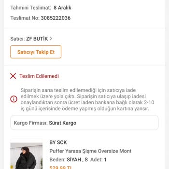 Sürat Kargo Adrese Gelmeden İade Oldu