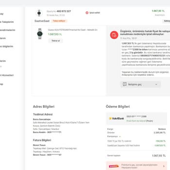 Saat Ve Saat - Hepsiburada'daki Saat Siparişinin İptal Edilmesi