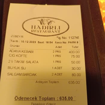 Hadırlı Restaurant Hadırlı Restoranda Para Alma Taktiği