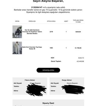 Oyku Wear İade Tutarım Yatırılmıyor