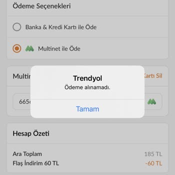 Trendyol Multinet İle Ödeme Almıyor