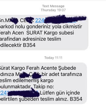 Sürat Kargo Paket 1 Hafta Gelmedi, Şubeden Alırsınız, Ama Eve Bile Gelmediler!
