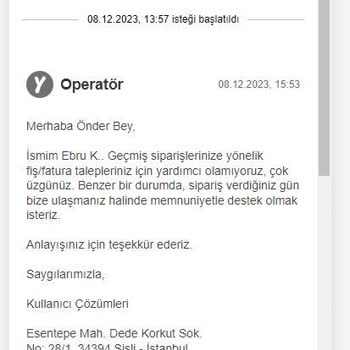 Yemeksepeti - Fener Balık - Fiş Fatura