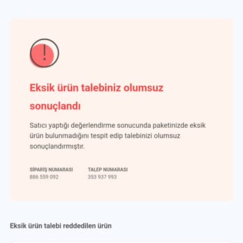 Hepsiburada Eksik Ürün Talebi