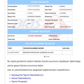Aras Kargo Aras Ayazma Şubesi Kendim Aldığım Kargolar