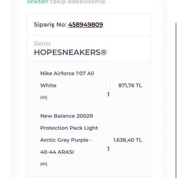 Hopesneaker.s (Shopier-Instagram) Ayakkabımın Birinin Gelmemesi Ötekinin Kalıbının Dar Olması