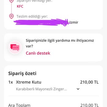 Yemek Sepeti KFC Siparişi