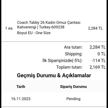 Coach Türkiye Mağazaları Parası Alınan Ürün Gönderilmedi