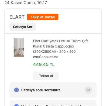 Elart Yatak Örtüsü Teslimat Zamanı Ve Yanlış Ürün