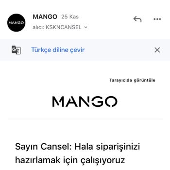 Mango Satın Aldığım Ürünü Stokta Olduğu Halde Göndermedi