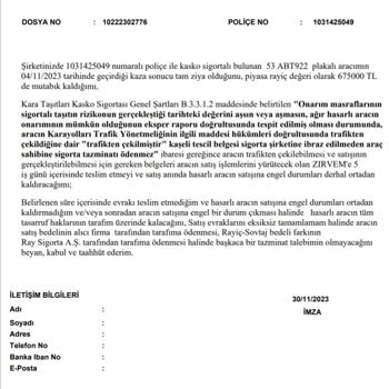 Ray Sigorta Ray Kasko Sigorta Ödememin Zamanı Hakkında Bilgi Vermiyor