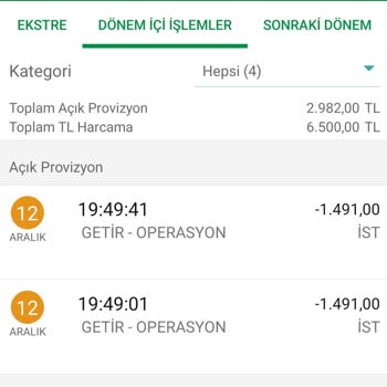 Getir Bilgim Dahilinde Olmayan Harcaması