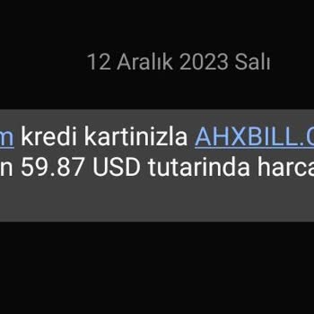Ahxbill.com Kartımdan 59.87 USD Para Çekmiş