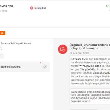 Hepsiburada Tedarik Edilemeyen Satışı Yapılan Ürün