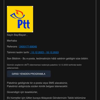 PTT Kargo PTT Gümrük Vergisi Maili