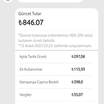 Vodafone Yüksek Fatura Ve Tarife Problemi