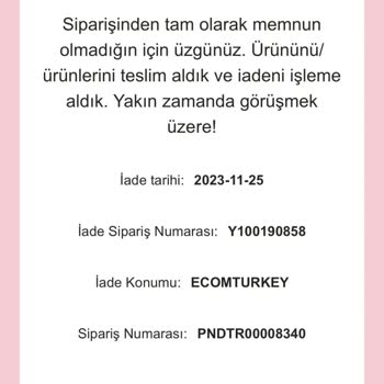 Pandora Mücevher Ücret İadesi Yapılmadı