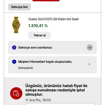 Saat & Saat Ürünün Hatalı Fiyat Sebebiyle İptali