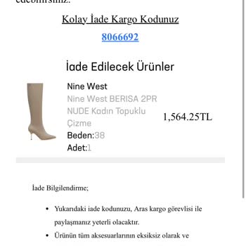 Nine West İade Problemi Ve Müşteri Hizmetlerine 1 Haftadır Ulaşamama