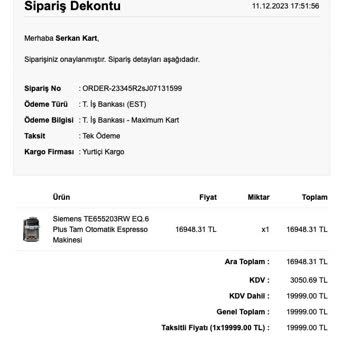 Siemens Ev Aletleri Sipariş Onaylandı Para Alindi Ama Ürün Kargoya Verilmedi