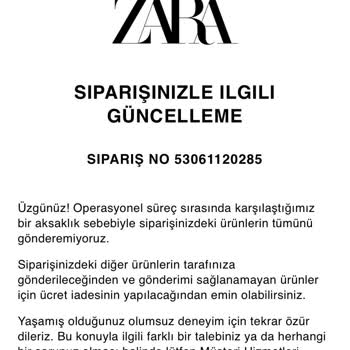 Zara'nın Ürünü İptal Etmesi Ve Ücret İadesi Yapmaması
