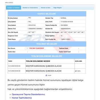 Aras Kargomu Müşteri Şubeden Almayı Tercih Etti Diyerek Teslim Etmedi