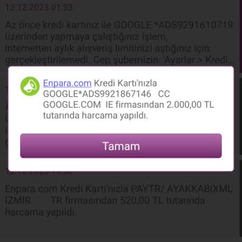 Enpara Kredi Kartı Hesabımdan Para Çekilmiş