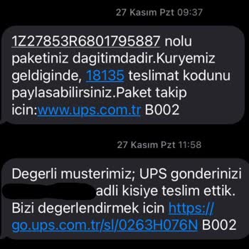 UPS Türkiye Kargom Kayıp Ve Teslim Edildi Gözüküyor