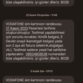 Vodafone Kargo Kurye Sim Kart Teslim Sorunu