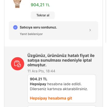 Hepsiburada Üzerinden Alınan Guess Marka Saatimin İptal Edilmesi