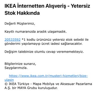 IKEA Kırık Teslim Edilen Ürünün Değişim Yerine İadeye Zorlanmak