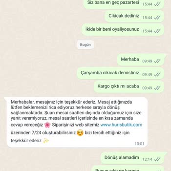 Huriş Butik Ürün Göndermeme 14 Gündür