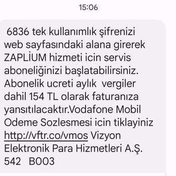 Vizyon Elektronik Para İzinsiz Ücret Kesintisi Ve Tarifeye Ek Yapılması