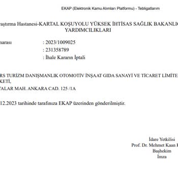 Kartal Koşuyolu Yüksek İhtisas Hastanesinin İhalede Yaptığı Usulsüzlük