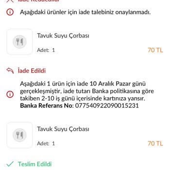Trendyol Yemek Yanlış Sipariş İadesi