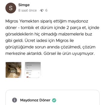 Migros Yemek Ücret İadesi Yapılmaması