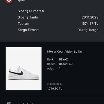 Sneaks Up İptal Edilen Sipariş