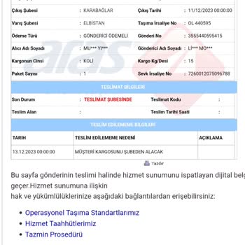 Aras Kargo Adrese Teslim Edilmeme