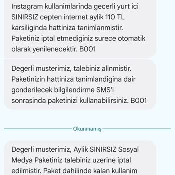 Türk Telekom Yeni Tarife Geçiş Gelen SMS Onayı