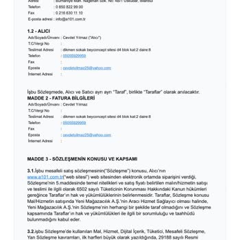 A101 Teslim Edilmeyen Ürün
