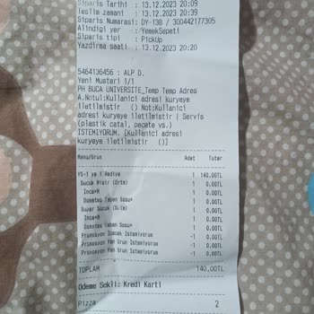 Yemeksepeti Yanlış Ürün Gönderimi