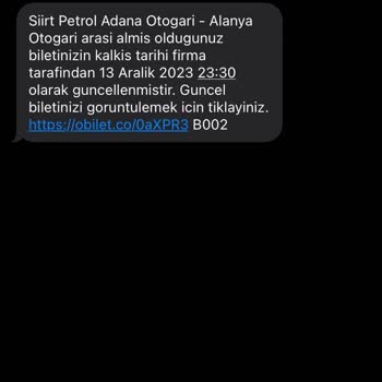 Obilet Otobüsün Kalkış Saatinde Gecikeceği SMS'i