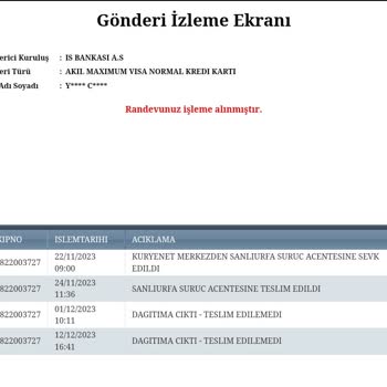 Kuryenet Kartın Teslim Edilmemesi